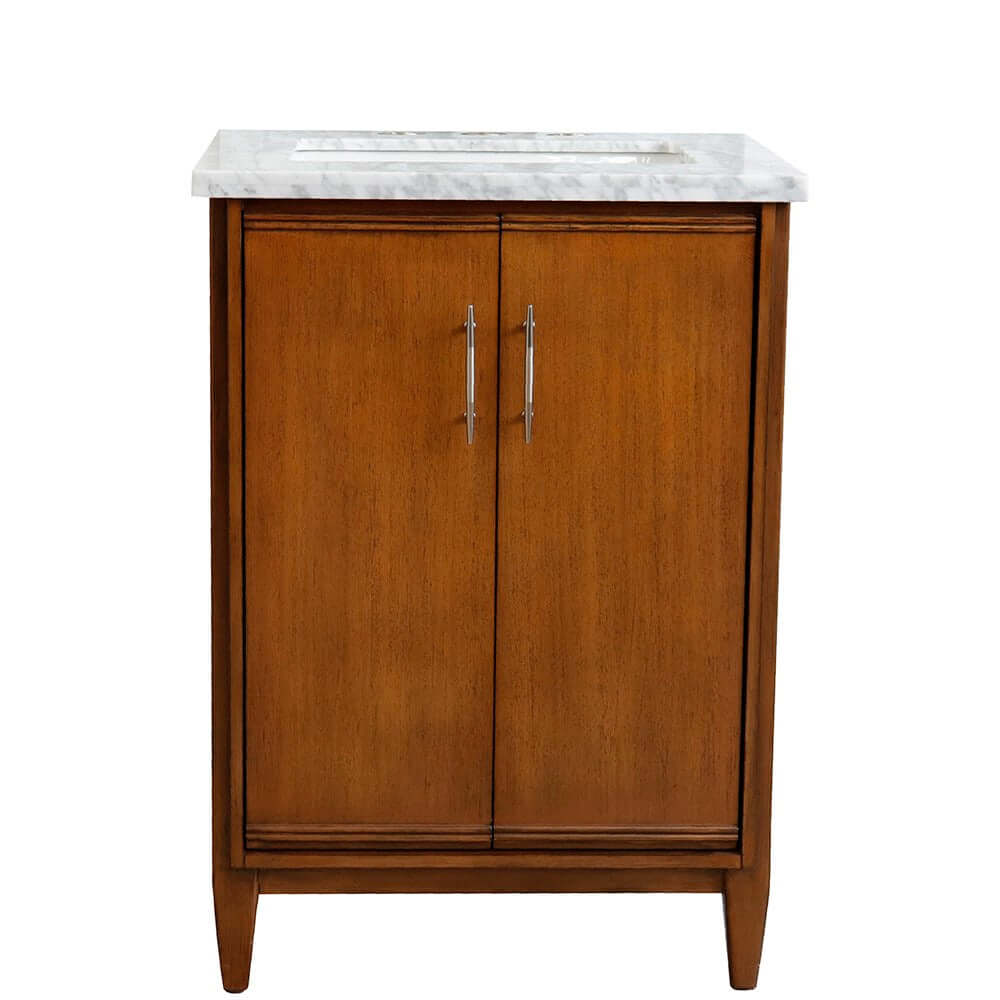 25" Single sink vanity in Walnut finish with White Carrara marble and rectangle sink - 400901-25-WA-WMR