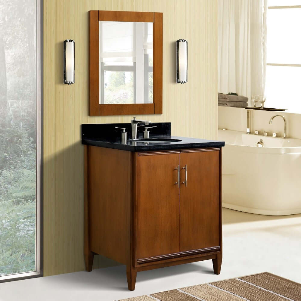 31" Single sink vanity in Walnut finish with Black galaxy granite with oval sink - 400901-31-WA-BGO