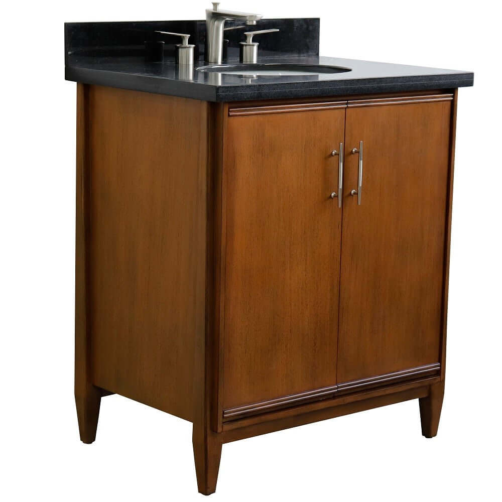 31" Single sink vanity in Walnut finish with Black galaxy granite with oval sink - 400901-31-WA-BGO