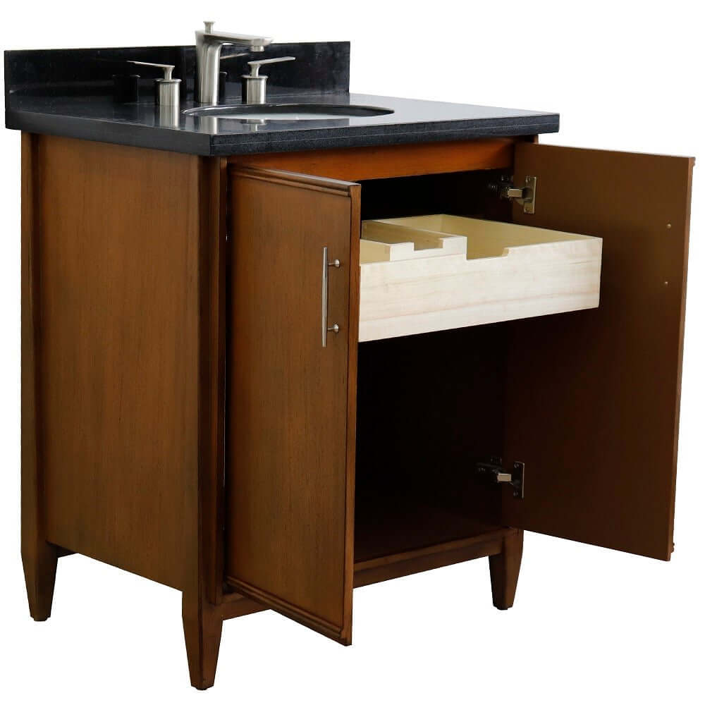 31" Single sink vanity in Walnut finish with Black galaxy granite with oval sink - 400901-31-WA-BGO