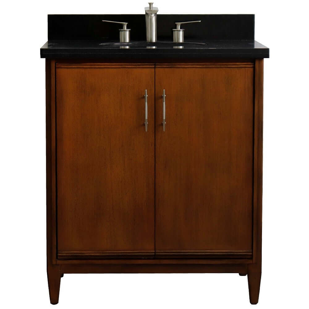 31" Single sink vanity in Walnut finish with Black galaxy granite with oval sink - 400901-31-WA-BGO