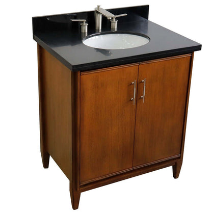 31" Single sink vanity in Walnut finish with Black galaxy granite with oval sink - 400901-31-WA-BGO