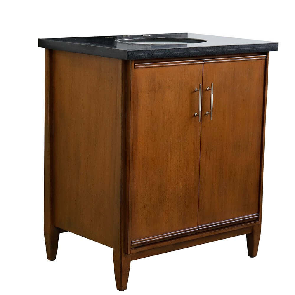 31" Single sink vanity in Walnut finish with Black galaxy granite with oval sink - 400901-31-WA-BGO