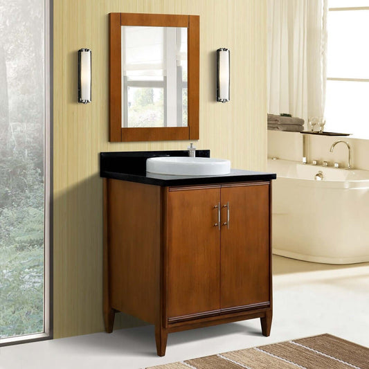 31" Single sink vanity in Walnut finish with Black galaxy granite with round sink - 400901-31-WA-BGRD