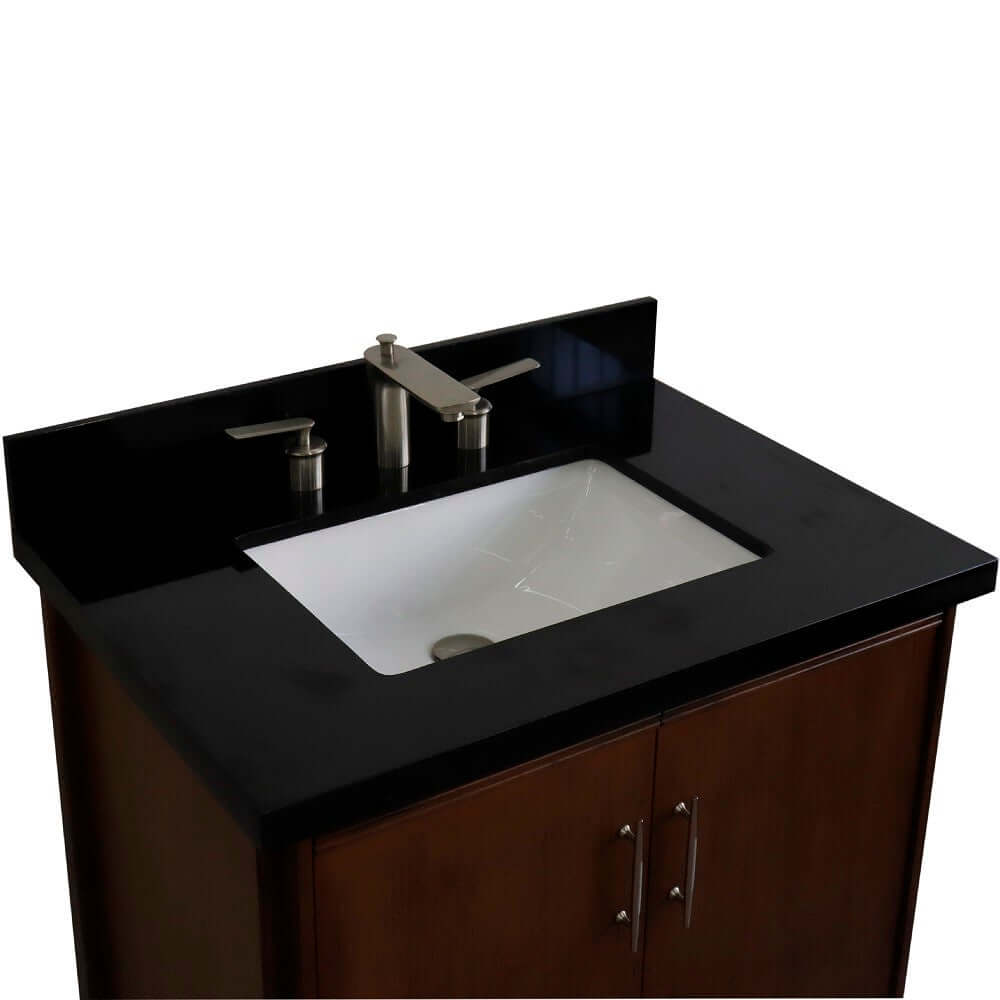 31" Single sink vanity in Walnut finish with Black galaxy granite with rectangle sink - 400901-31-WA-BGR