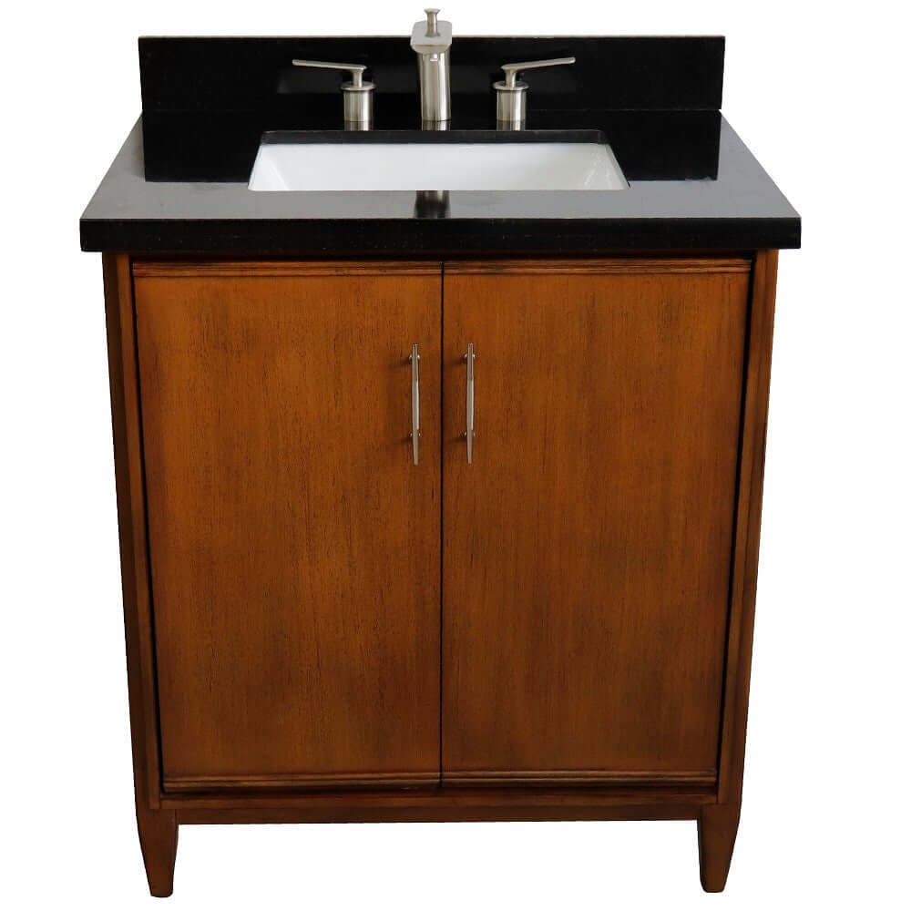 31" Single sink vanity in Walnut finish with Black galaxy granite with rectangle sink - 400901-31-WA-BGR