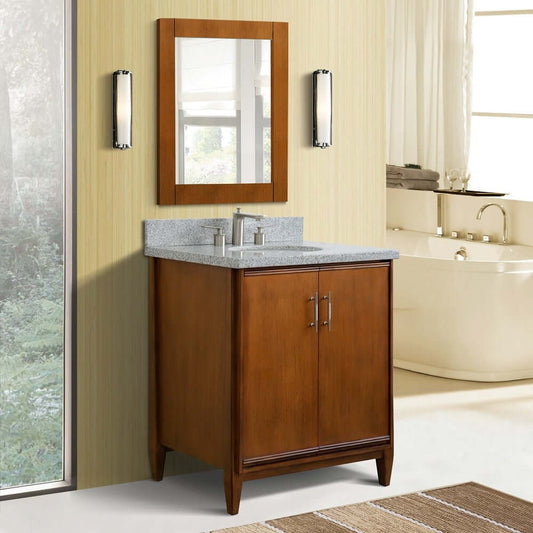 31" Single sink vanity in Walnut finish with Gray granite with oval sink - 400901-31-WA-GYO