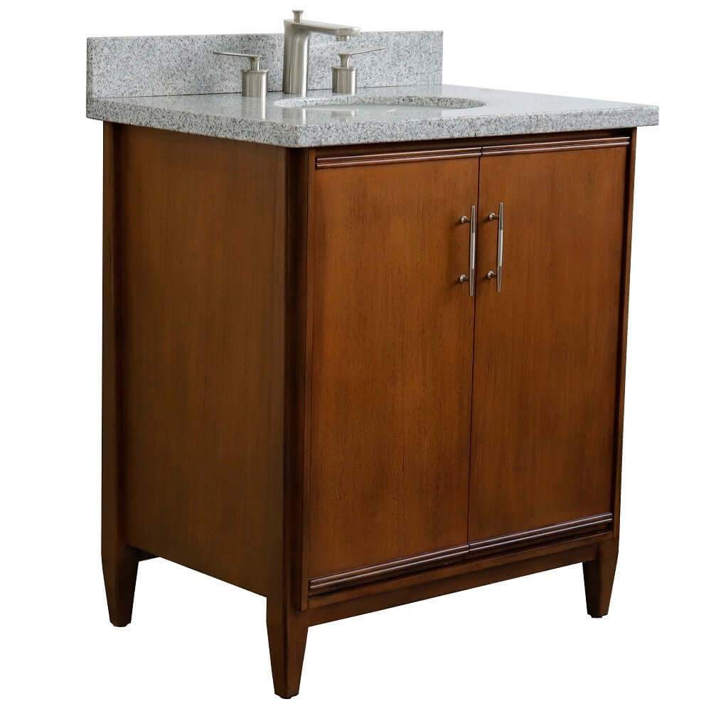 31" Single sink vanity in Walnut finish with Gray granite with oval sink - 400901-31-WA-GYO