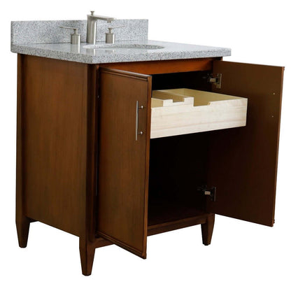 31" Single sink vanity in Walnut finish with Gray granite with oval sink - 400901-31-WA-GYO