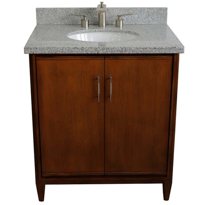 31" Single sink vanity in Walnut finish with Gray granite with oval sink - 400901-31-WA-GYO