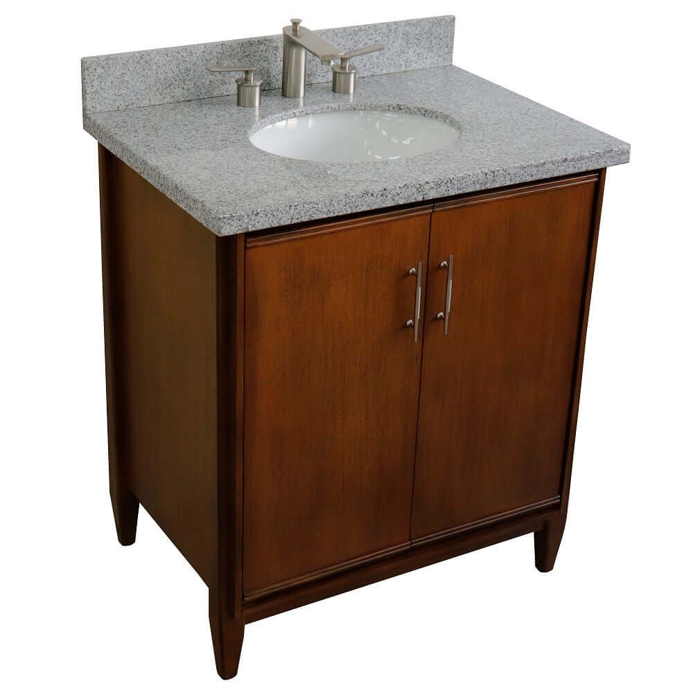 31" Single sink vanity in Walnut finish with Gray granite with oval sink - 400901-31-WA-GYO