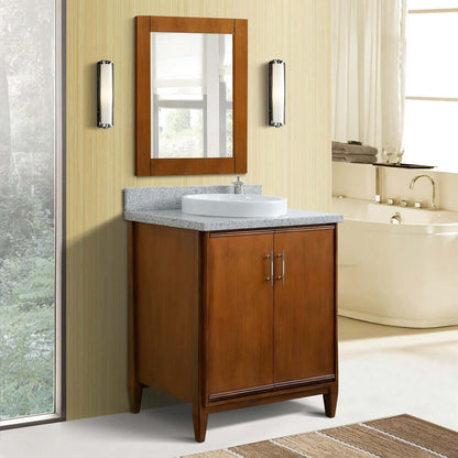 31" Single sink vanity in Walnut finish with Gray granite with round sink - 400901-31-WA-GYRD