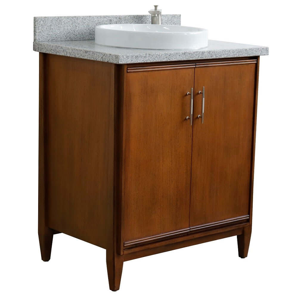 31" Single sink vanity in Walnut finish with Gray granite with round sink - 400901-31-WA-GYRD