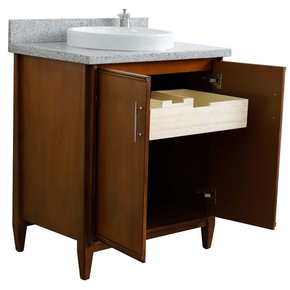 31" Single sink vanity in Walnut finish with Gray granite with round sink - 400901-31-WA-GYRD