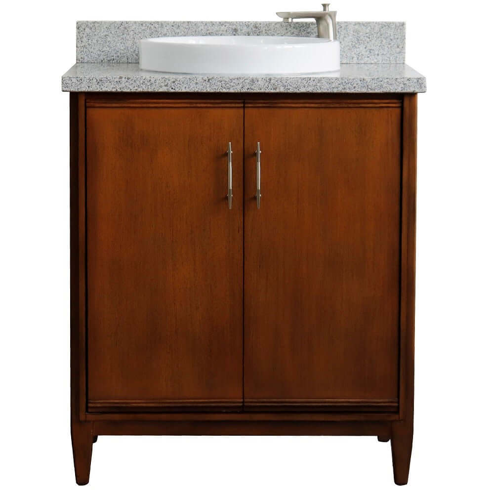 31" Single sink vanity in Walnut finish with Gray granite with round sink - 400901-31-WA-GYRD