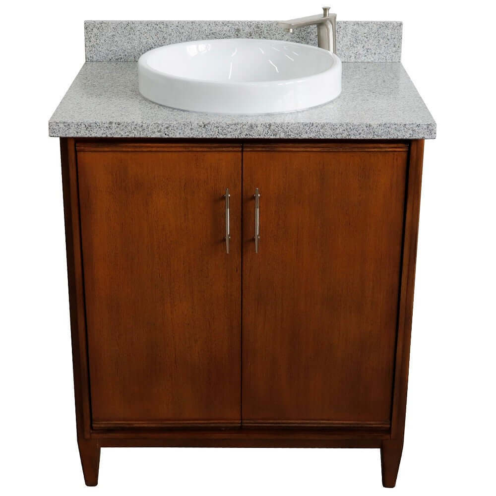 31" Single sink vanity in Walnut finish with Gray granite with round sink - 400901-31-WA-GYRD