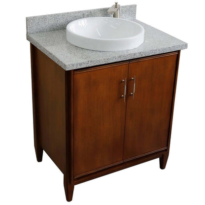 31" Single sink vanity in Walnut finish with Gray granite with round sink - 400901-31-WA-GYRD