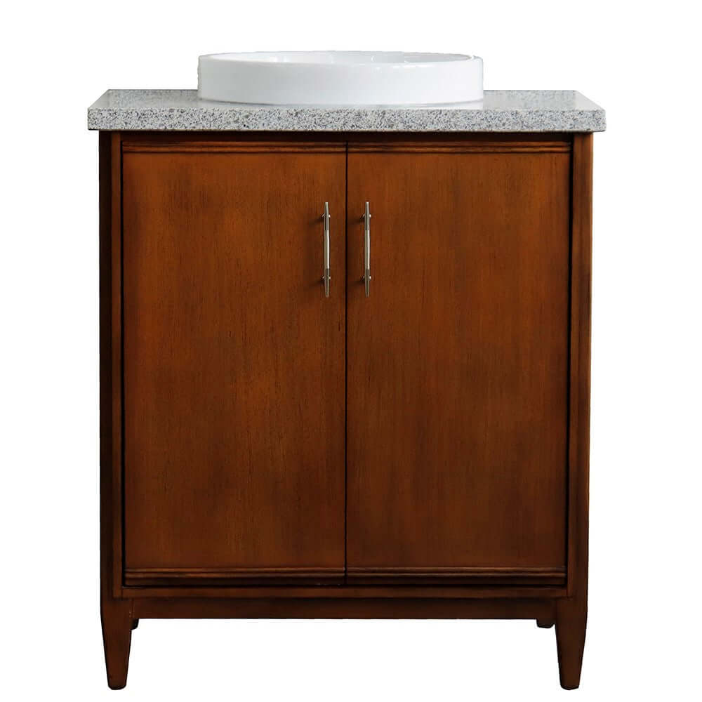 31" Single sink vanity in Walnut finish with Gray granite with round sink - 400901-31-WA-GYRD