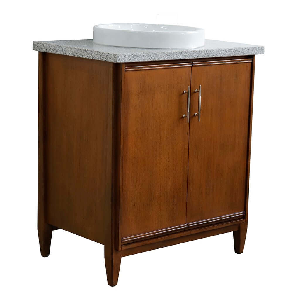 31" Single sink vanity in Walnut finish with Gray granite with round sink - 400901-31-WA-GYRD