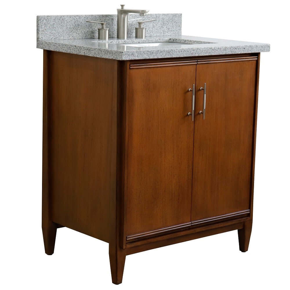 31" Single sink vanity in Walnut finish with Gray granite with rectangle sink - 400901-31-WA-GYR