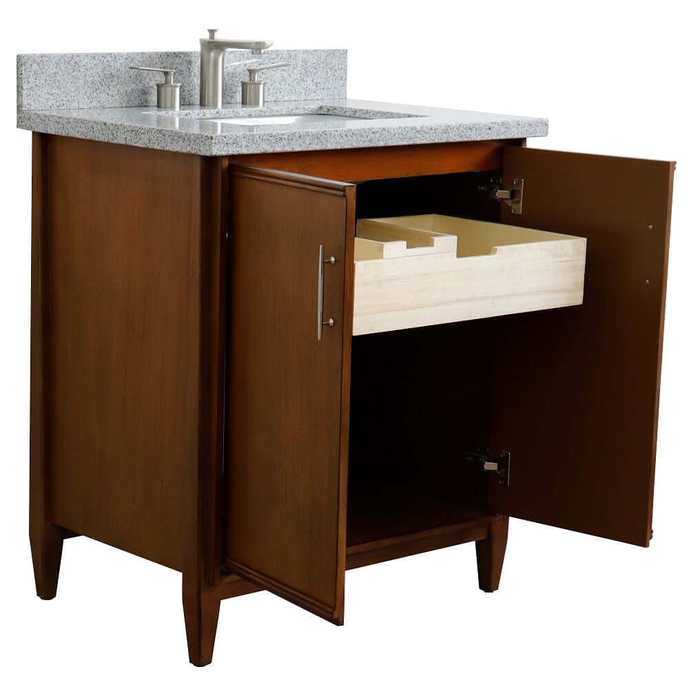 31" Single sink vanity in Walnut finish with Gray granite with rectangle sink - 400901-31-WA-GYR