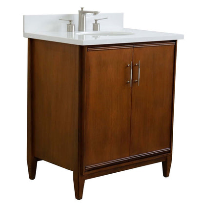 31" Single sink vanity in Walnut finish with White quartz with oval sink - 400901-31-WA-WEO