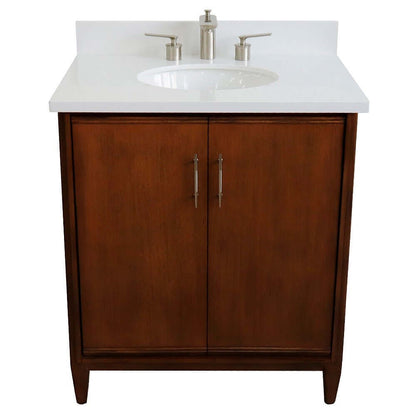 31" Single sink vanity in Walnut finish with White quartz with oval sink - 400901-31-WA-WEO