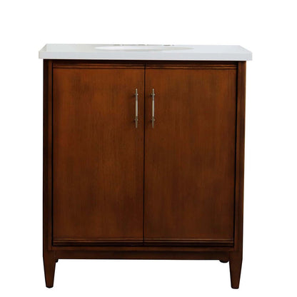 31" Single sink vanity in Walnut finish with White quartz with oval sink - 400901-31-WA-WEO