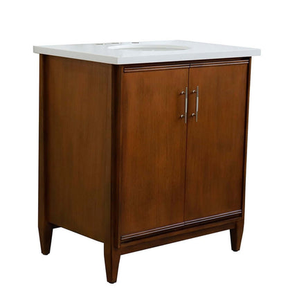 31" Single sink vanity in Walnut finish with White quartz with oval sink - 400901-31-WA-WEO