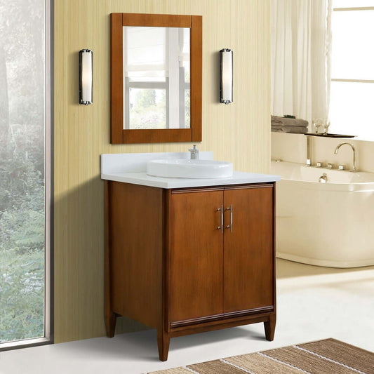 31" Single sink vanity in Walnut finish with White quartz with round sink - 400901-31-WA-WERD