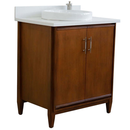 31" Single sink vanity in Walnut finish with White quartz with round sink - 400901-31-WA-WERD