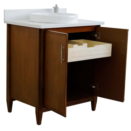 31" Single sink vanity in Walnut finish with White quartz with round sink - 400901-31-WA-WERD