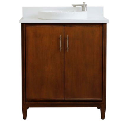 31" Single sink vanity in Walnut finish with White quartz with round sink - 400901-31-WA-WERD