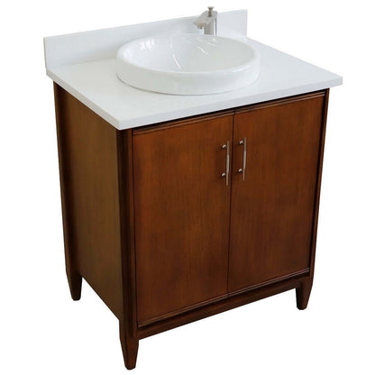 31" Single sink vanity in Walnut finish with White quartz with round sink - 400901-31-WA-WERD