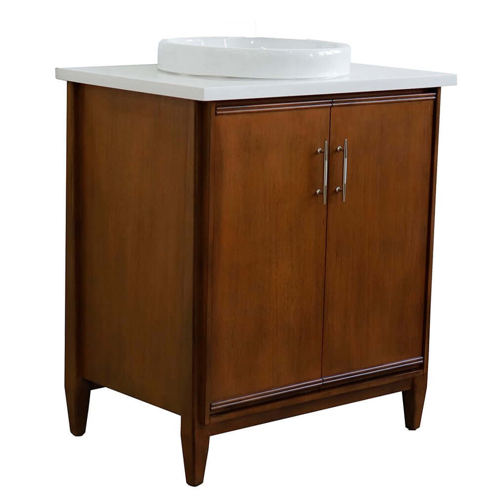 31" Single sink vanity in Walnut finish with White quartz with round sink - 400901-31-WA-WERD