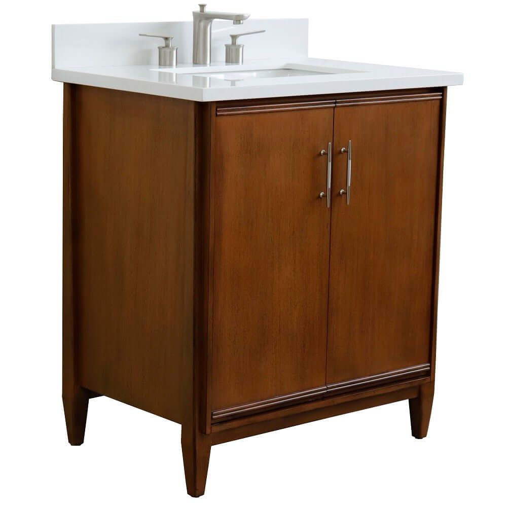 31" Single sink vanity in Walnut finish with White quartz with rectangle sink - 400901-31-WA-WER