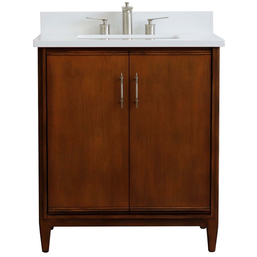 31" Single sink vanity in Walnut finish with White quartz with rectangle sink - 400901-31-WA-WER