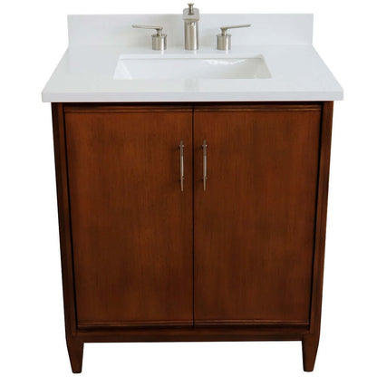 31" Single sink vanity in Walnut finish with White quartz with rectangle sink - 400901-31-WA-WER