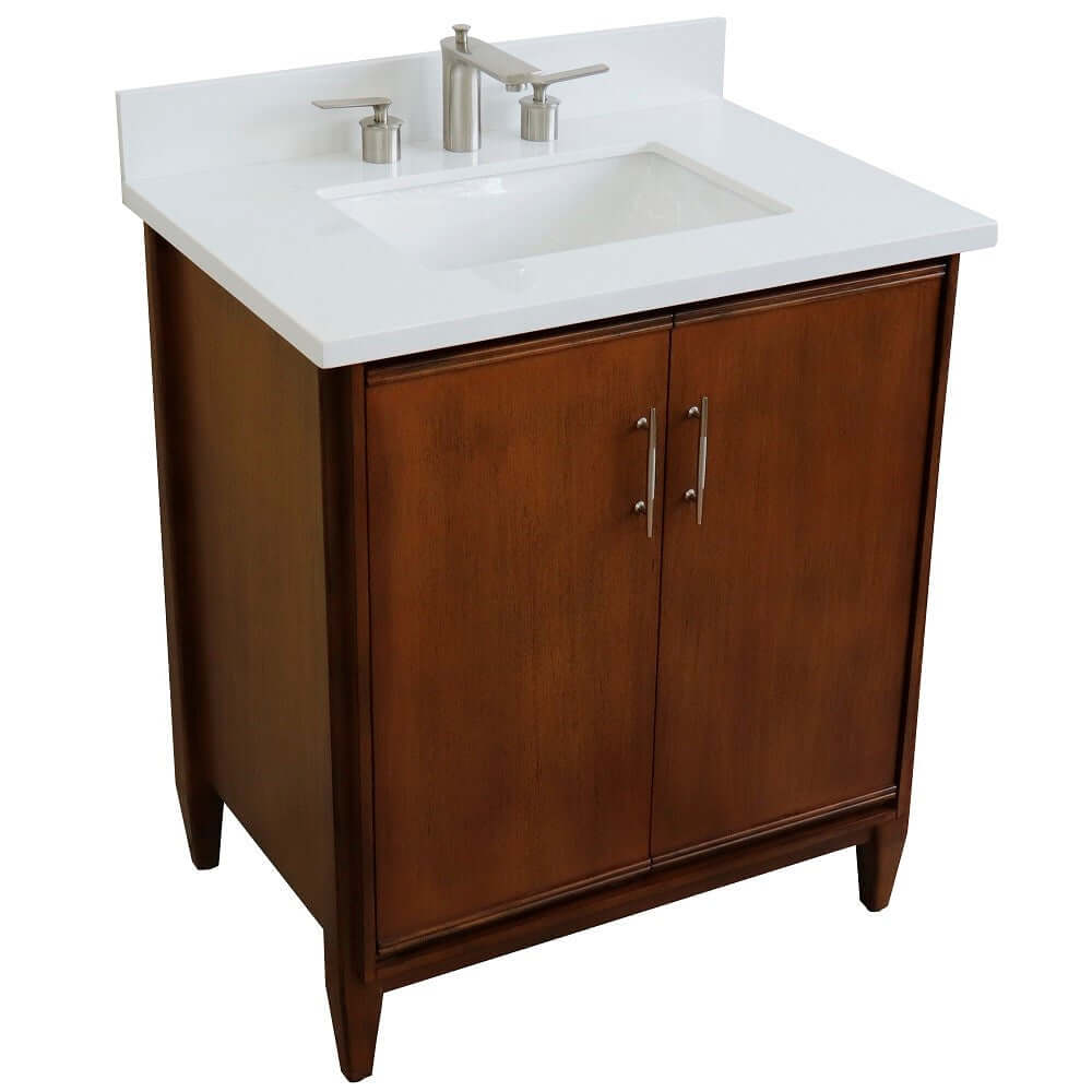 31" Single sink vanity in Walnut finish with White quartz with rectangle sink - 400901-31-WA-WER