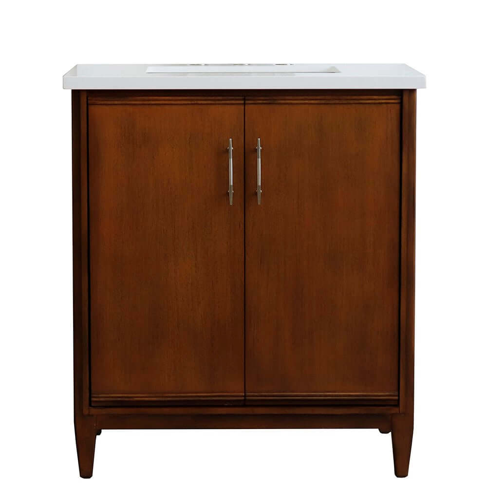 31" Single sink vanity in Walnut finish with White quartz with rectangle sink - 400901-31-WA-WER