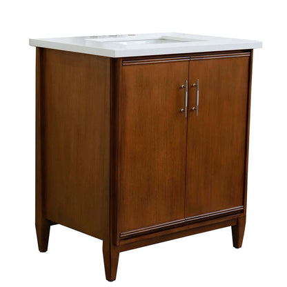 31" Single sink vanity in Walnut finish with White quartz with rectangle sink - 400901-31-WA-WER