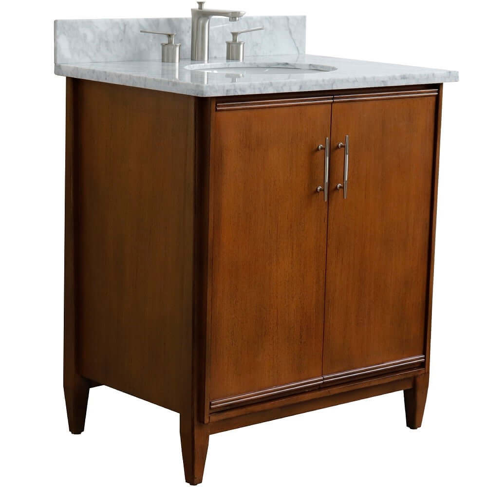 31" Single sink vanity in Walnut finish with White Carrara marble with oval sink - 400901-31-WA-WMO