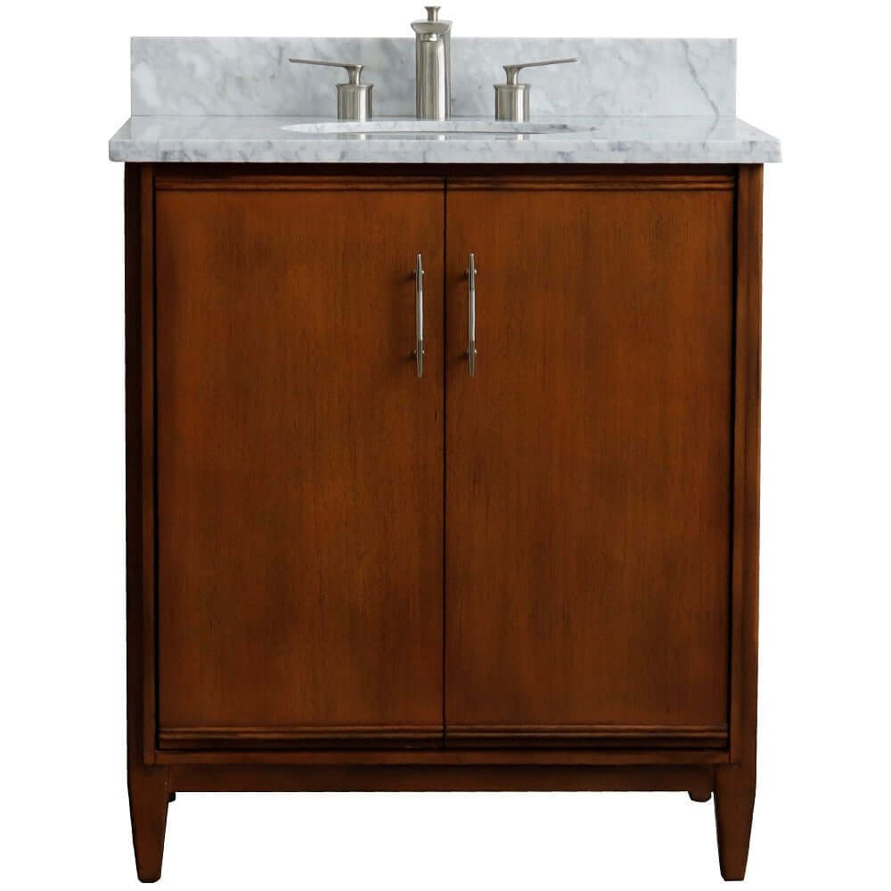 31" Single sink vanity in Walnut finish with White Carrara marble with oval sink - 400901-31-WA-WMO