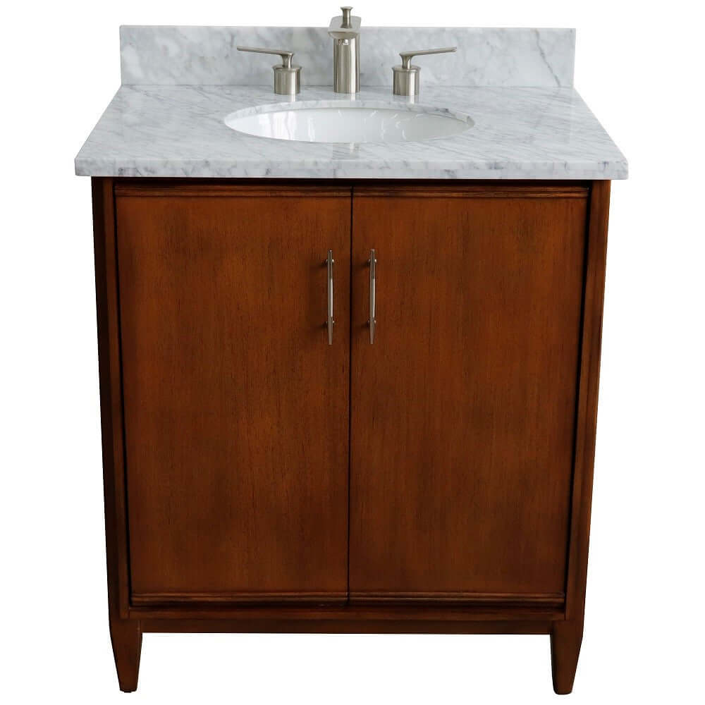 31" Single sink vanity in Walnut finish with White Carrara marble with oval sink - 400901-31-WA-WMO