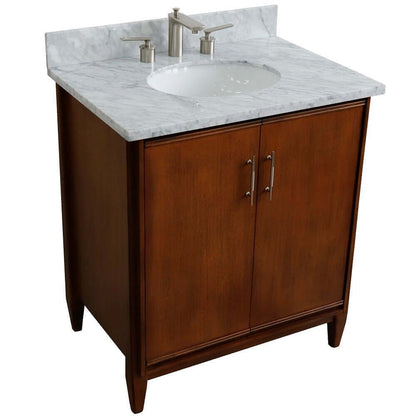 31" Single sink vanity in Walnut finish with White Carrara marble with oval sink - 400901-31-WA-WMO