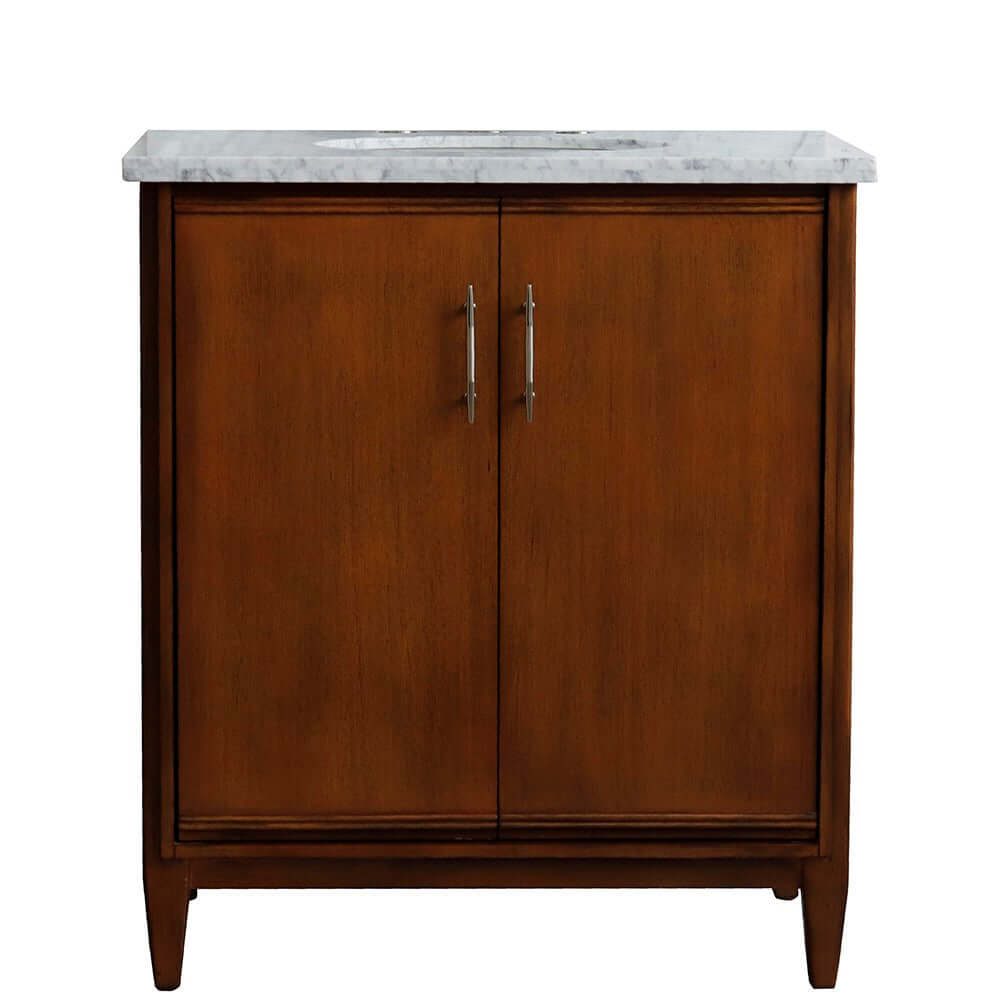 31" Single sink vanity in Walnut finish with White Carrara marble with oval sink - 400901-31-WA-WMO