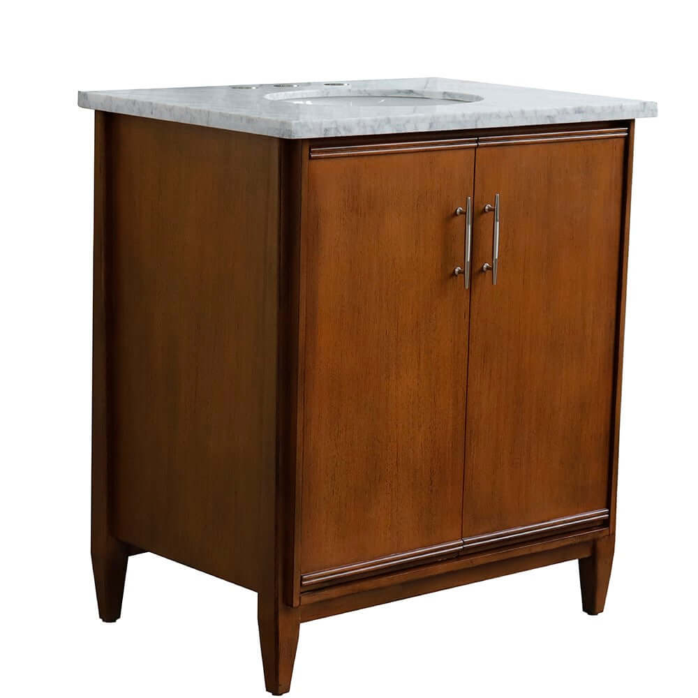 31" Single sink vanity in Walnut finish with White Carrara marble with oval sink - 400901-31-WA-WMO