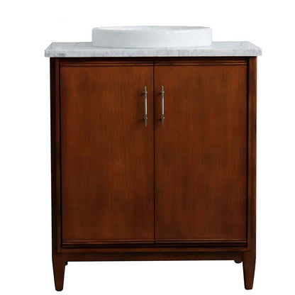 31" Single sink vanity in Walnut finish with White Carrara marble with round sink - 400901-31-WA-WMRD