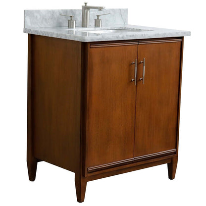 31" Single sink vanity in Walnut finish with White Carrara marble with rectangle sink - 400901-31-WA-WMR