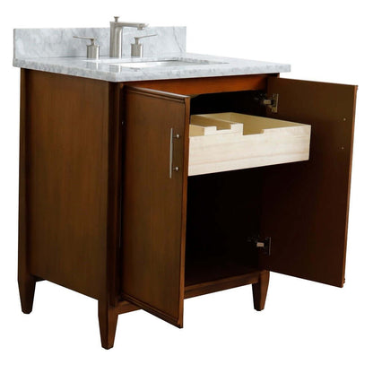 31" Single sink vanity in Walnut finish with White Carrara marble with rectangle sink - 400901-31-WA-WMR